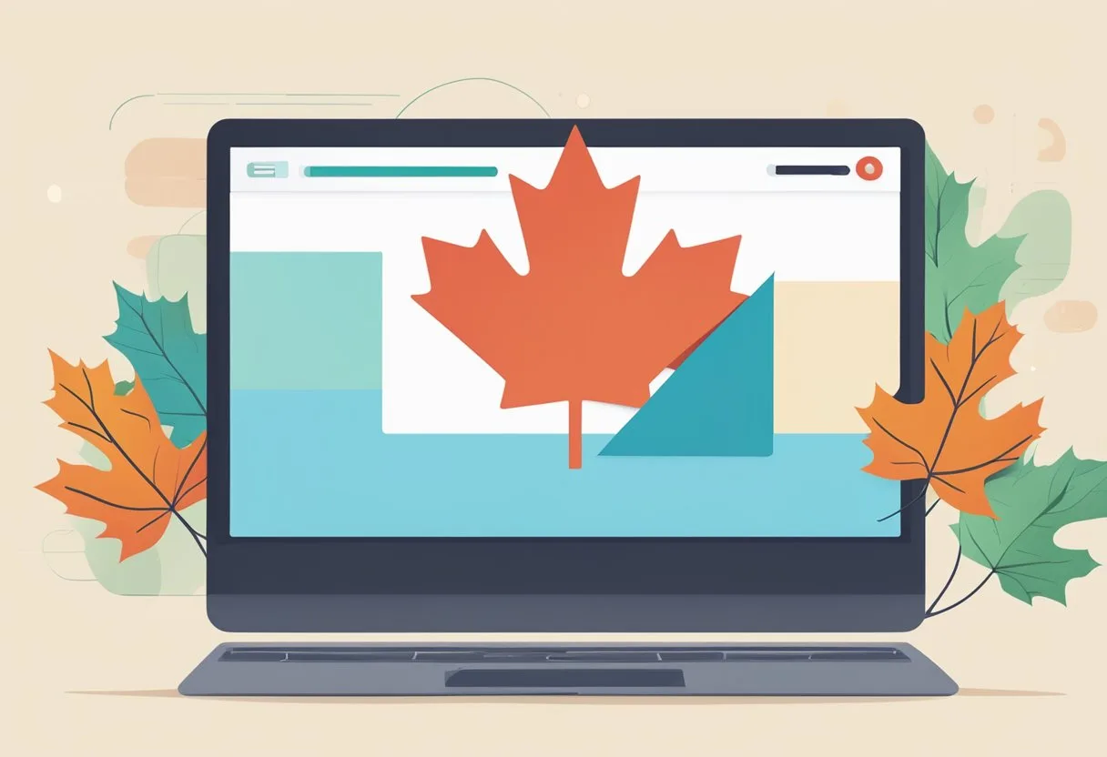 Website Development in Canada 8 A computer screen displaying a website homepage with a "Frequently Asked Questions" section, surrounded by a Canadian flag and maple leaf decorations