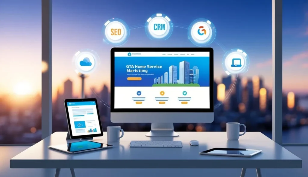 a computer and tablet on a desk